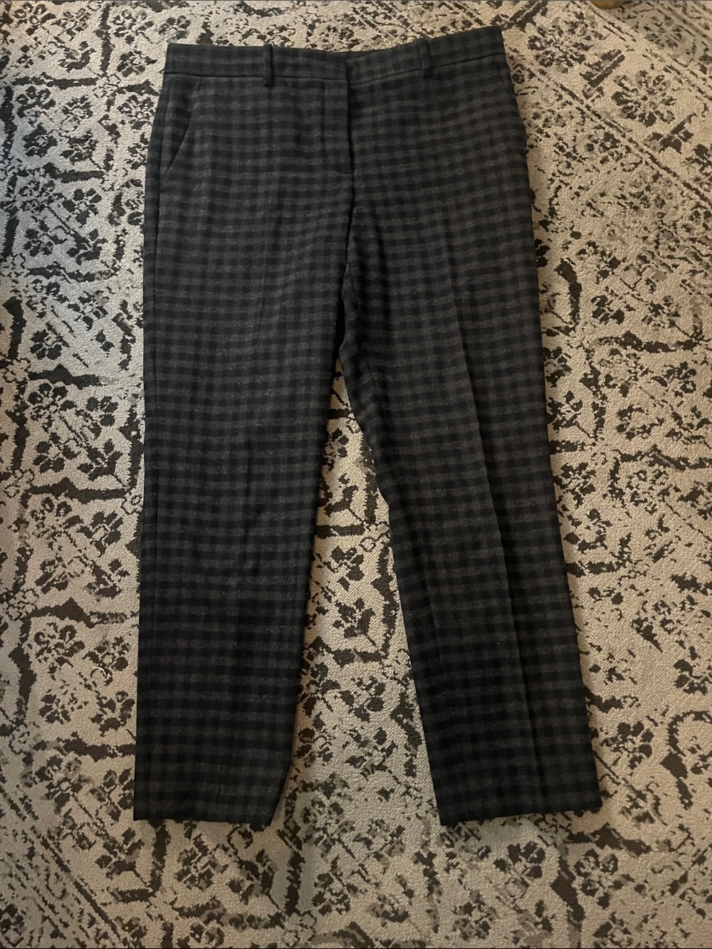Theory wool blend blue/grey plaid ankle pants